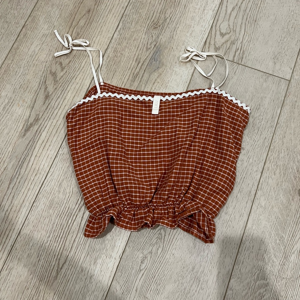 Lilu Brown Checkered Camisole with White Trim